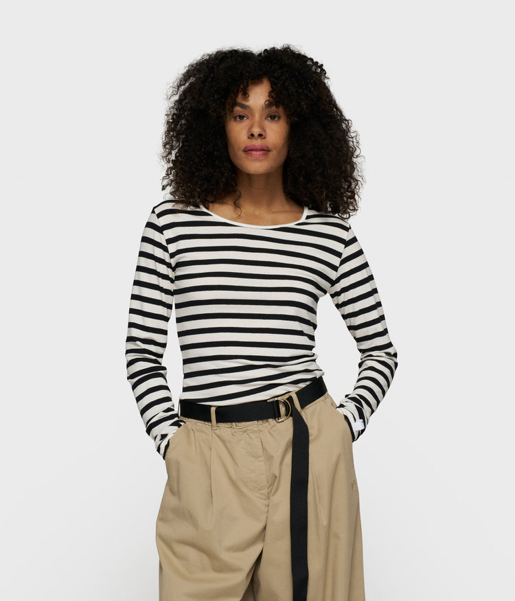 extra long sleeve tee modal stripes | ecru/black