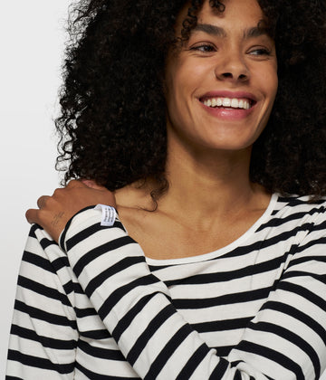 extra long sleeve tee modal stripes | ecru/black