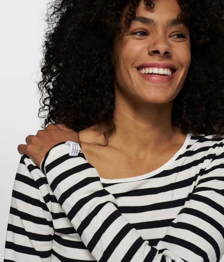 extra long sleeve tee modal stripes | ecru/black