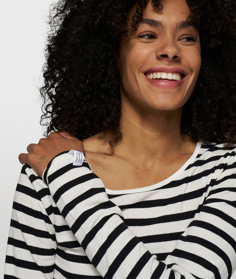 extra long sleeve tee modal stripes | ecru/black