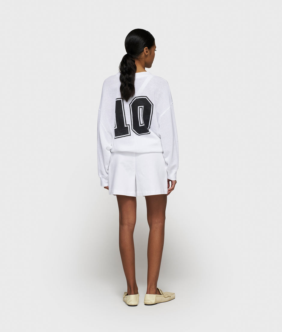 mesh baseball sweater gathering | white