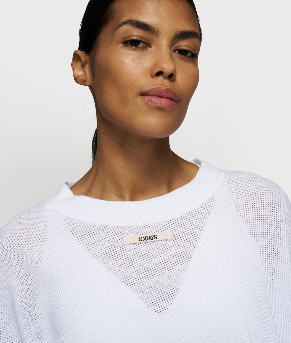 mesh baseball sweater gathering | white