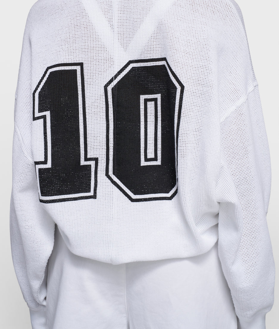 mesh baseball sweater gathering | white