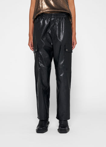 leather look cargo jogger | black