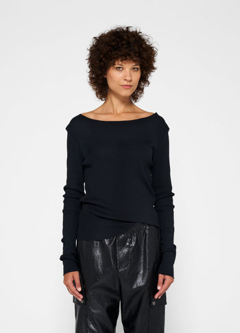 soft rib boatneck tee | black