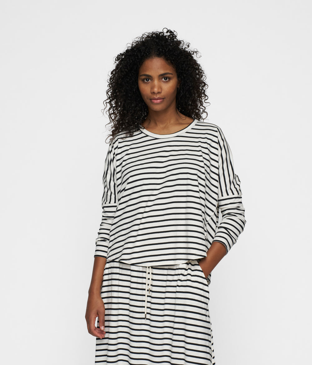 long sleeve tee stripes | ecru/black