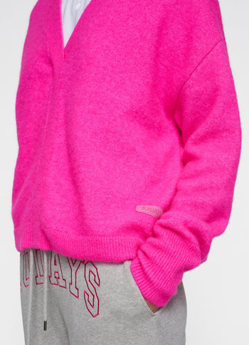 v-neck knit sweater | neon pink