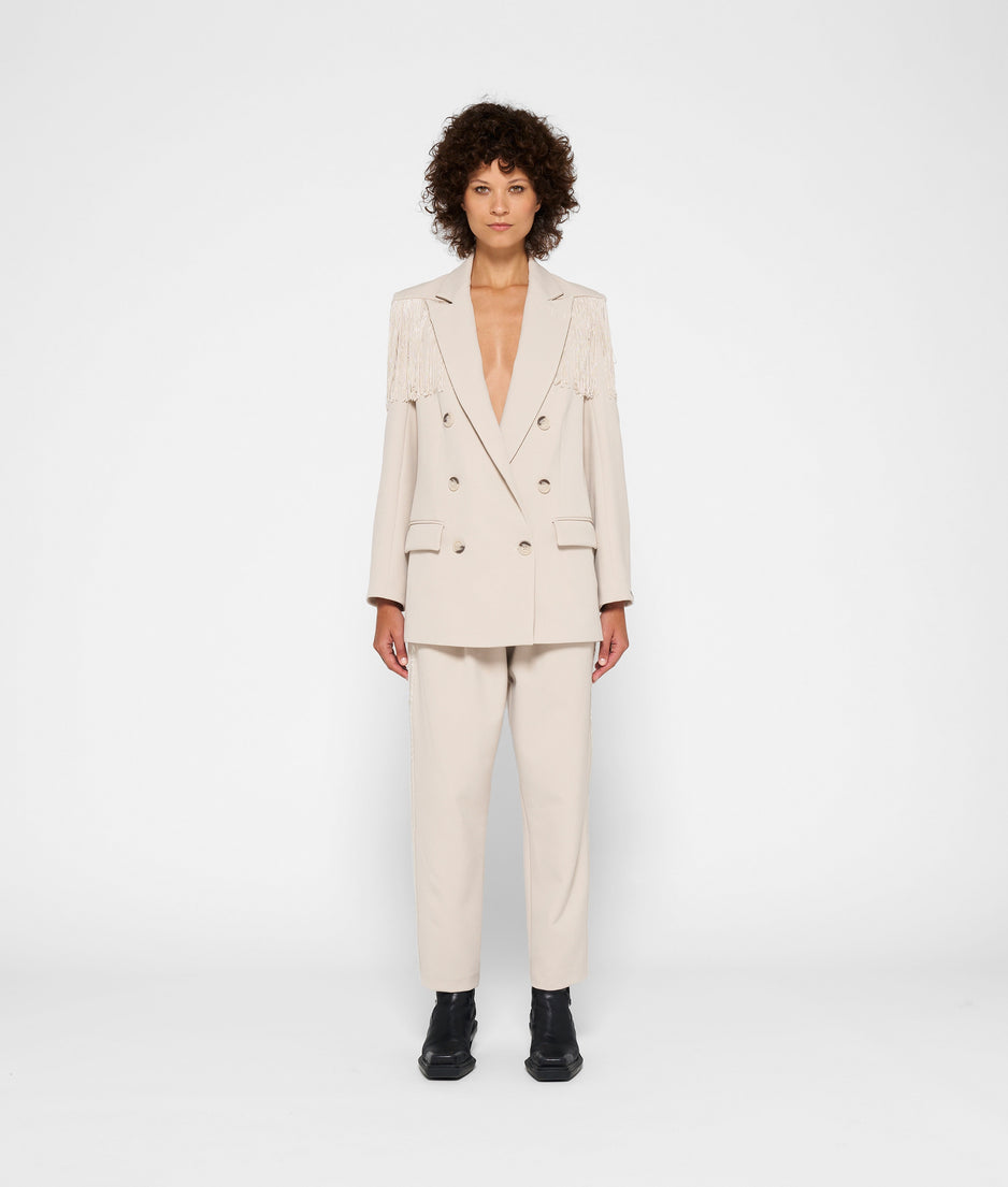 crepe blazer fringe | light safari