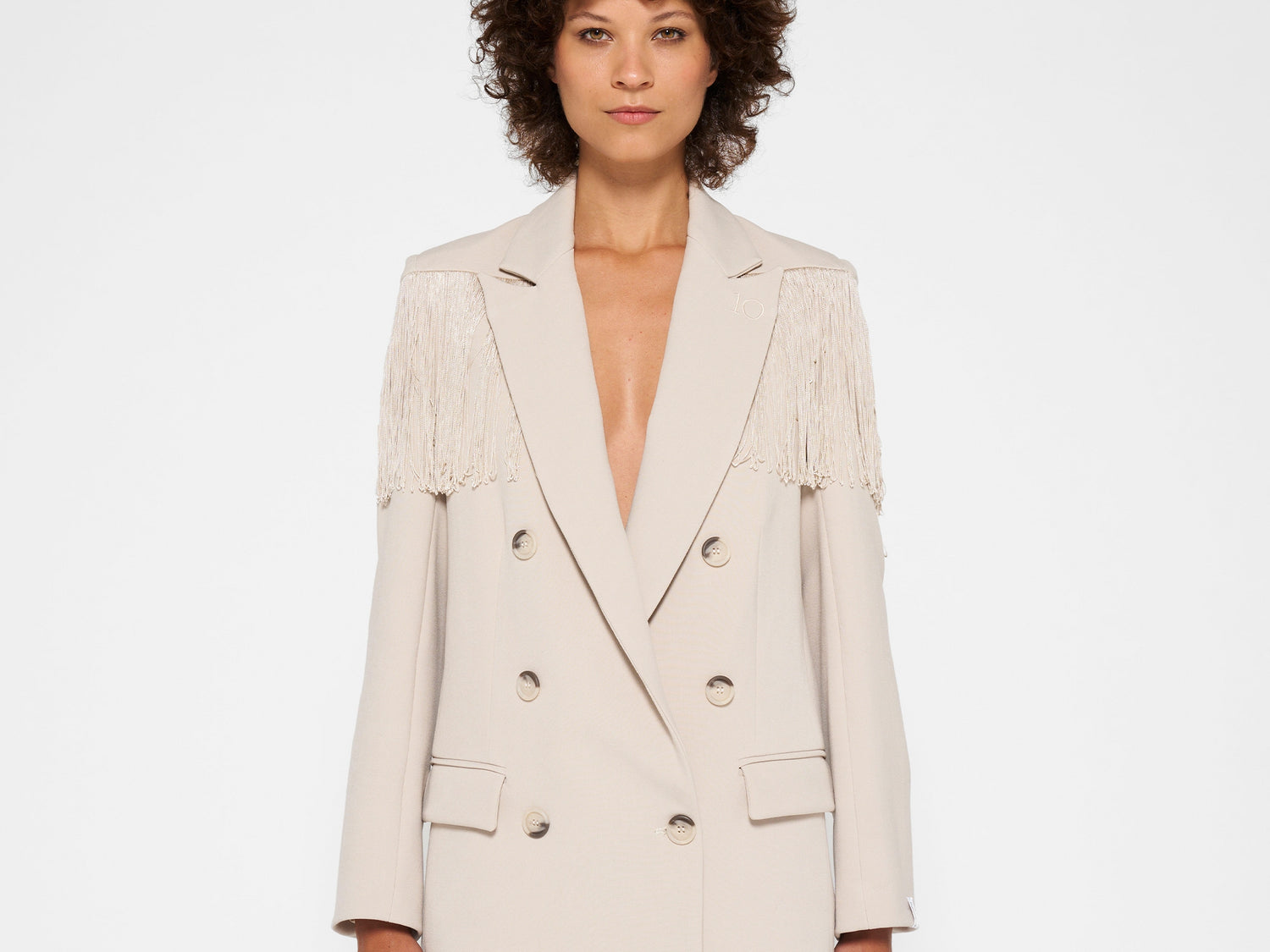 crepe blazer fringe | light safari