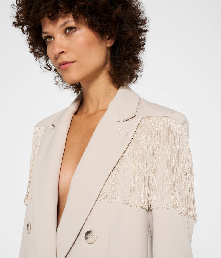 crepe blazer fringe | light safari