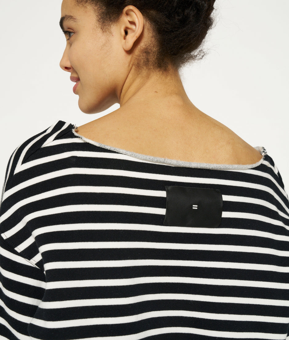 boat neck sweater stripes | black/ecru