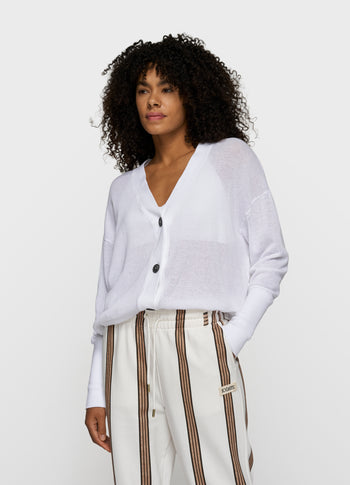 v-neck cardigan mesh | white