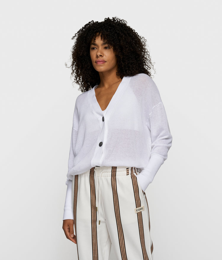 v-neck cardigan mesh | white