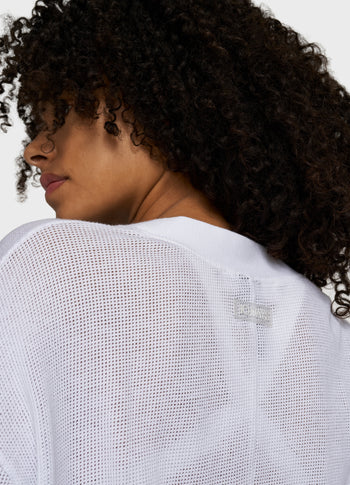 v-neck cardigan mesh | white