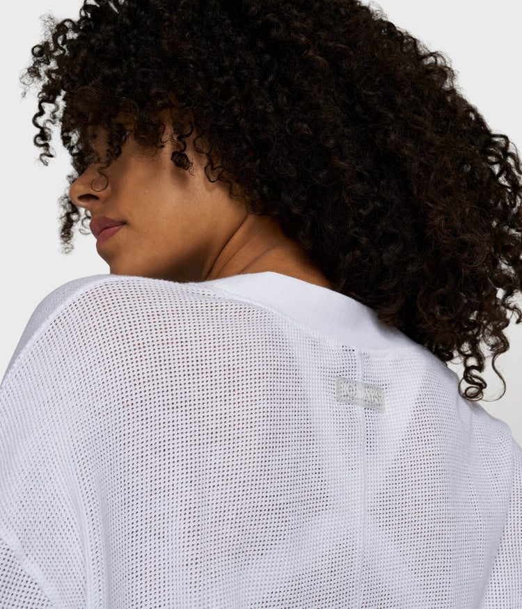 v-neck cardigan mesh | white