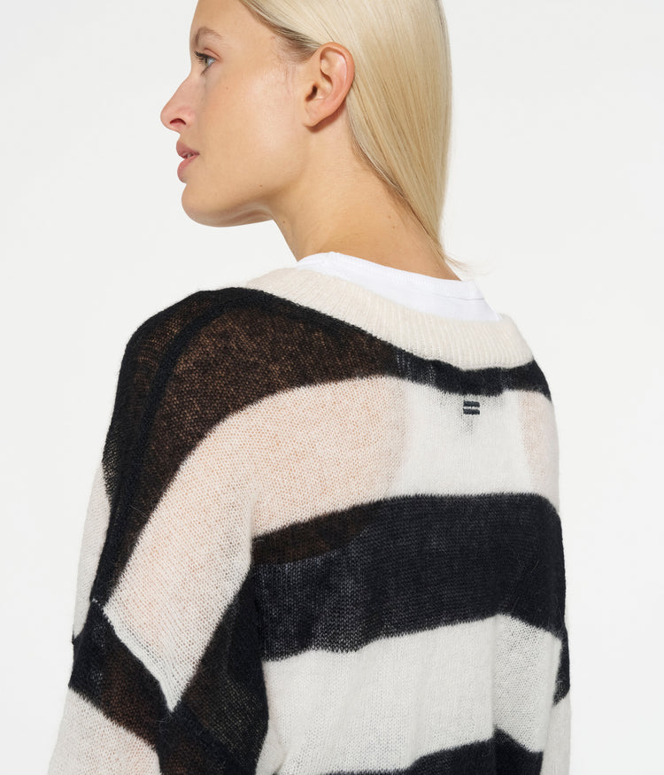 thin knit sweater block stripe | ecru/black