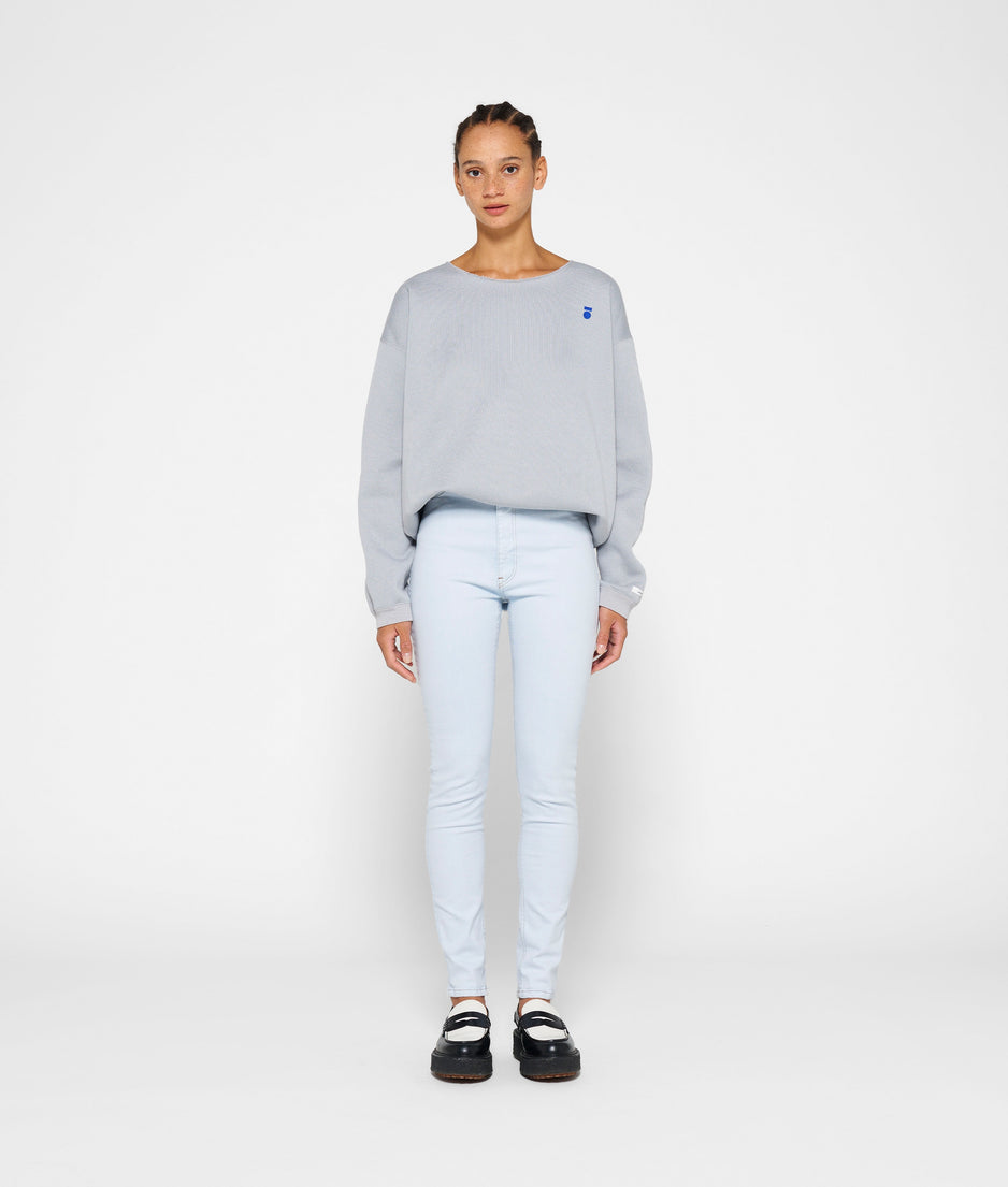 raw edge statement sweater | storm blue