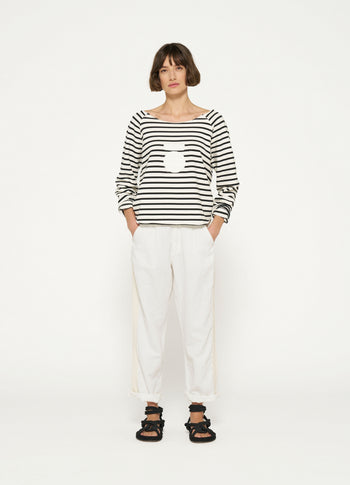 cropped icon sweater stripes | ecru/black