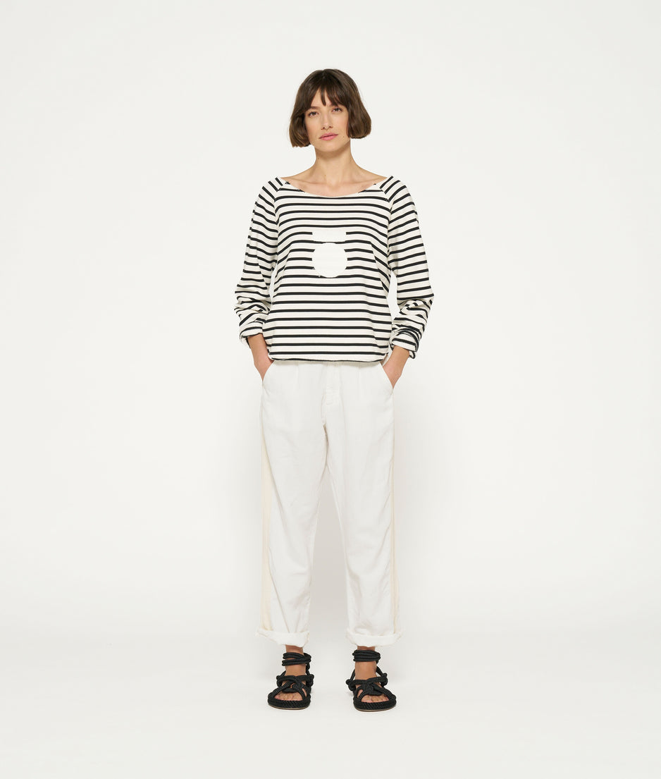 cropped icon sweater stripes | ecru/black