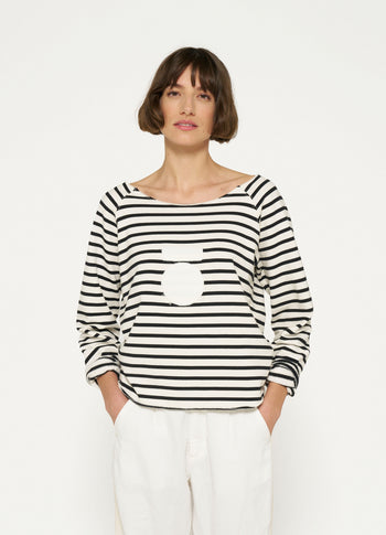 cropped icon sweater stripes | ecru/black