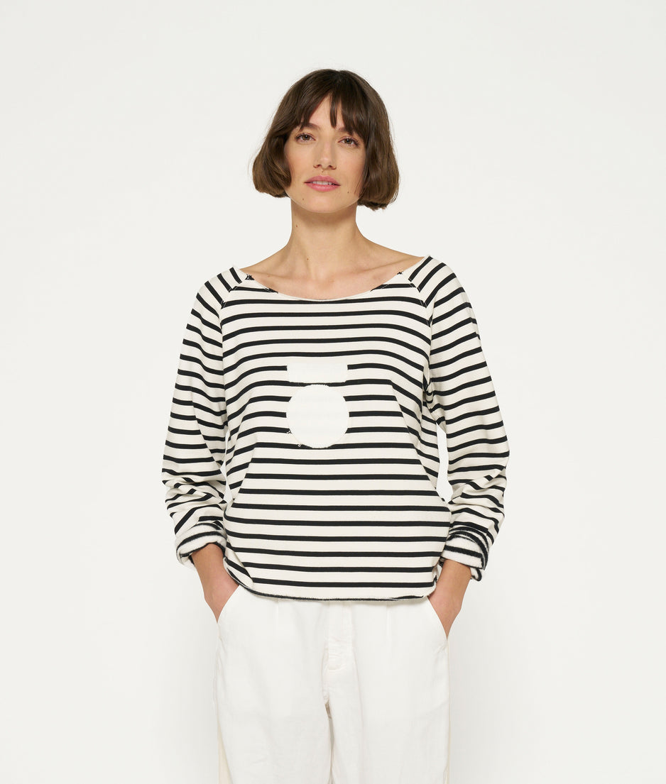 cropped icon sweater stripes | ecru/black