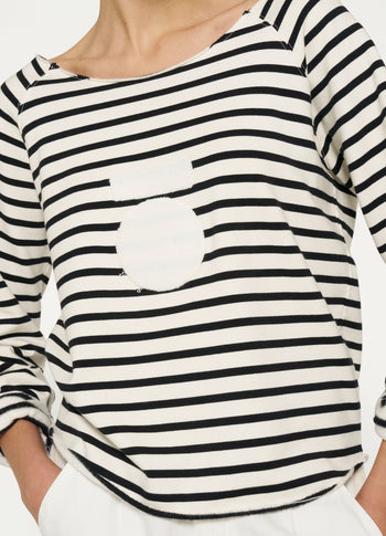 cropped icon sweater stripes | ecru/black