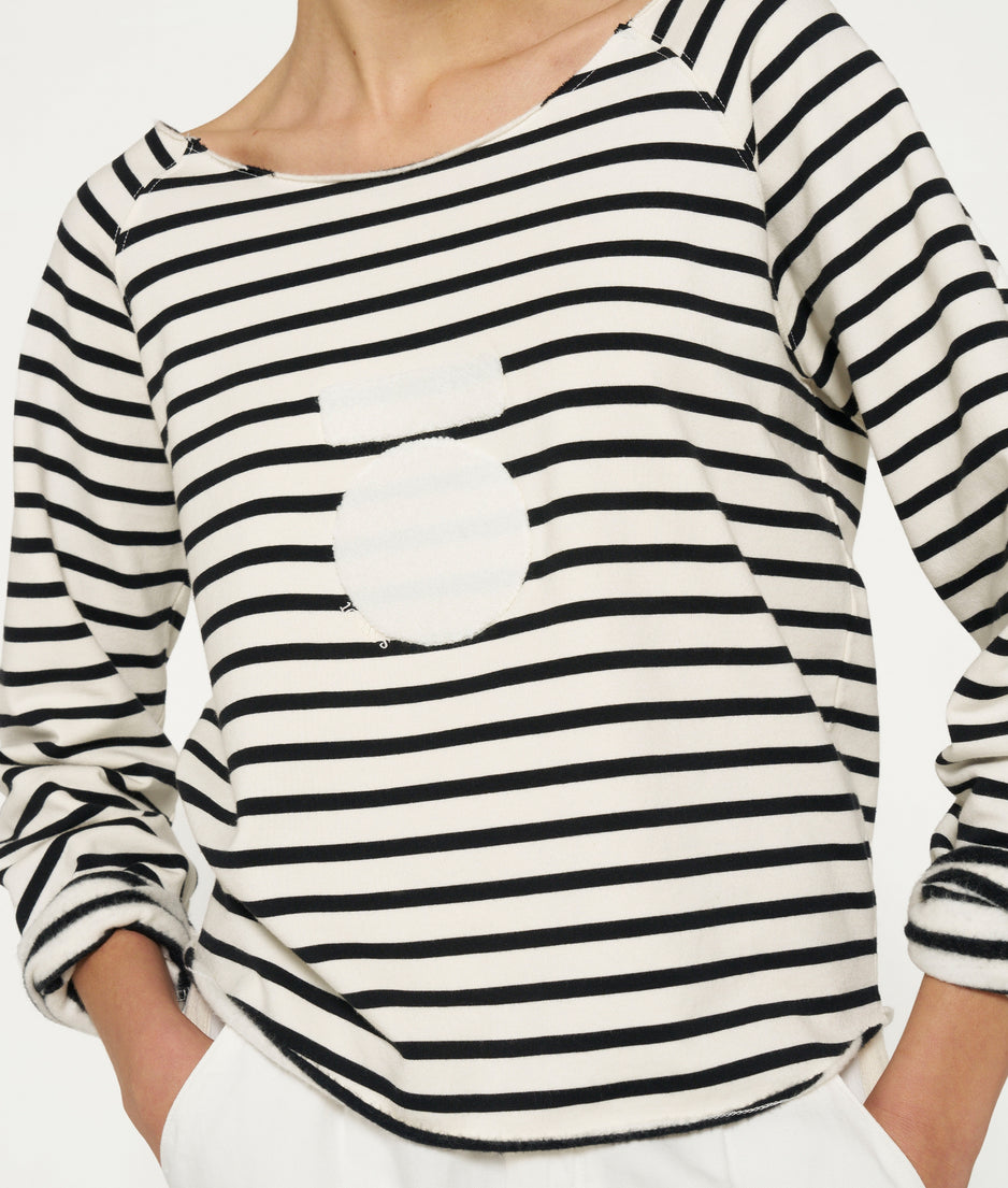 cropped icon sweater stripes | ecru/black