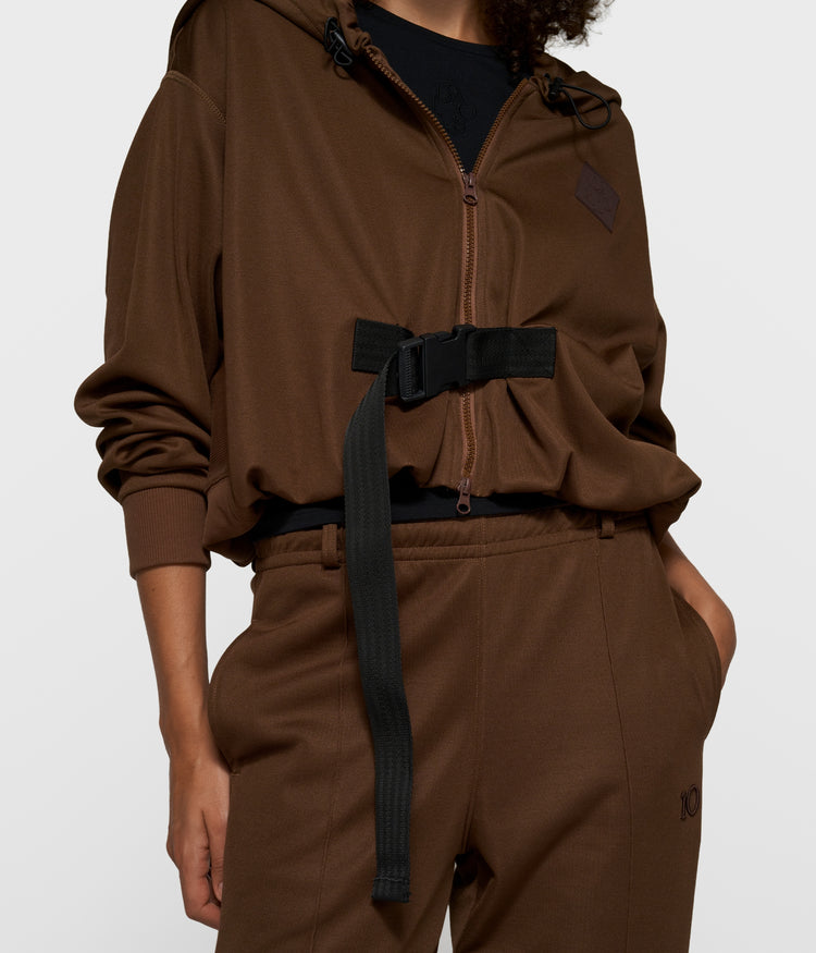 belted zip hoodie | dark truffle