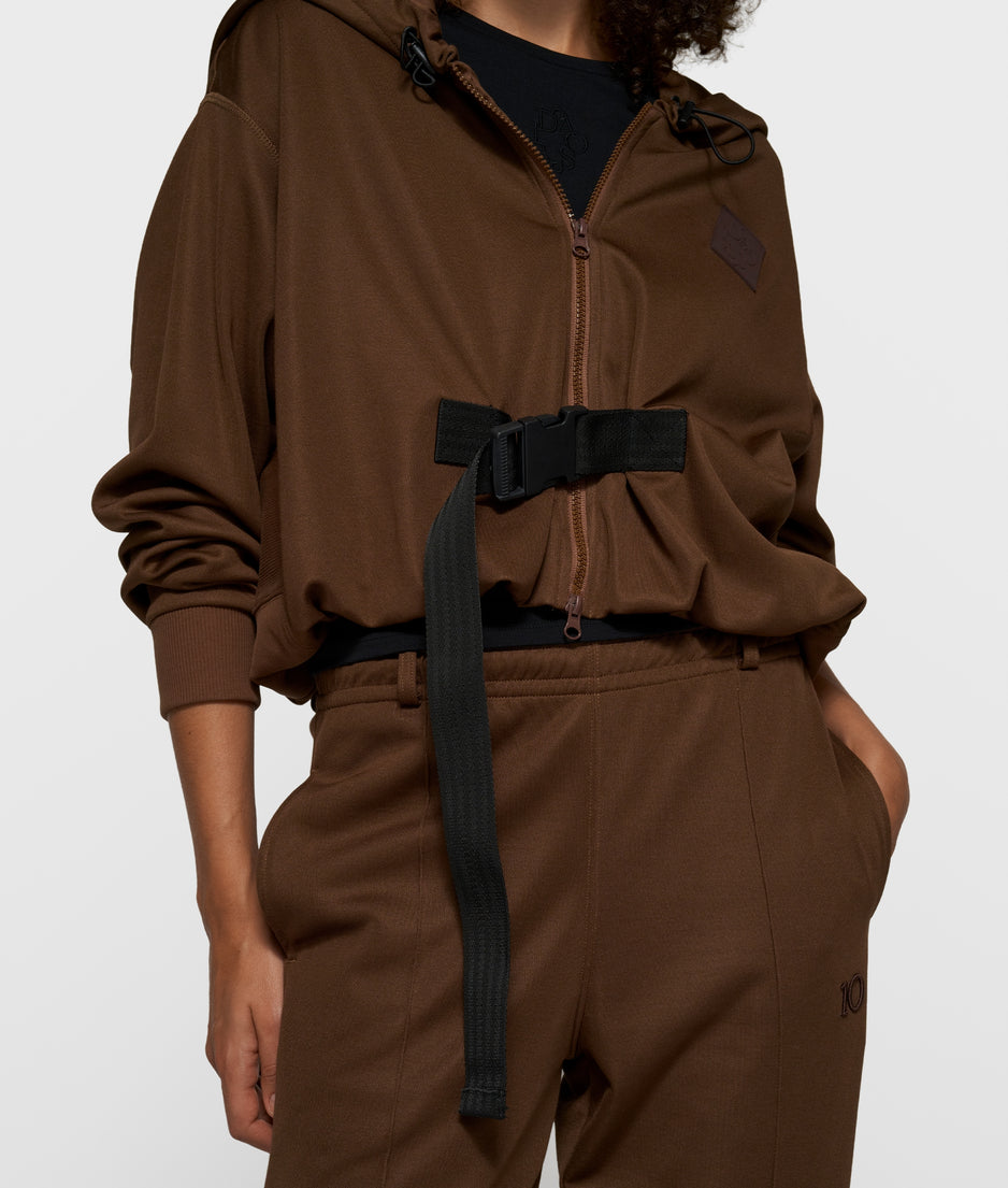 belted zip hoodie | dark truffle