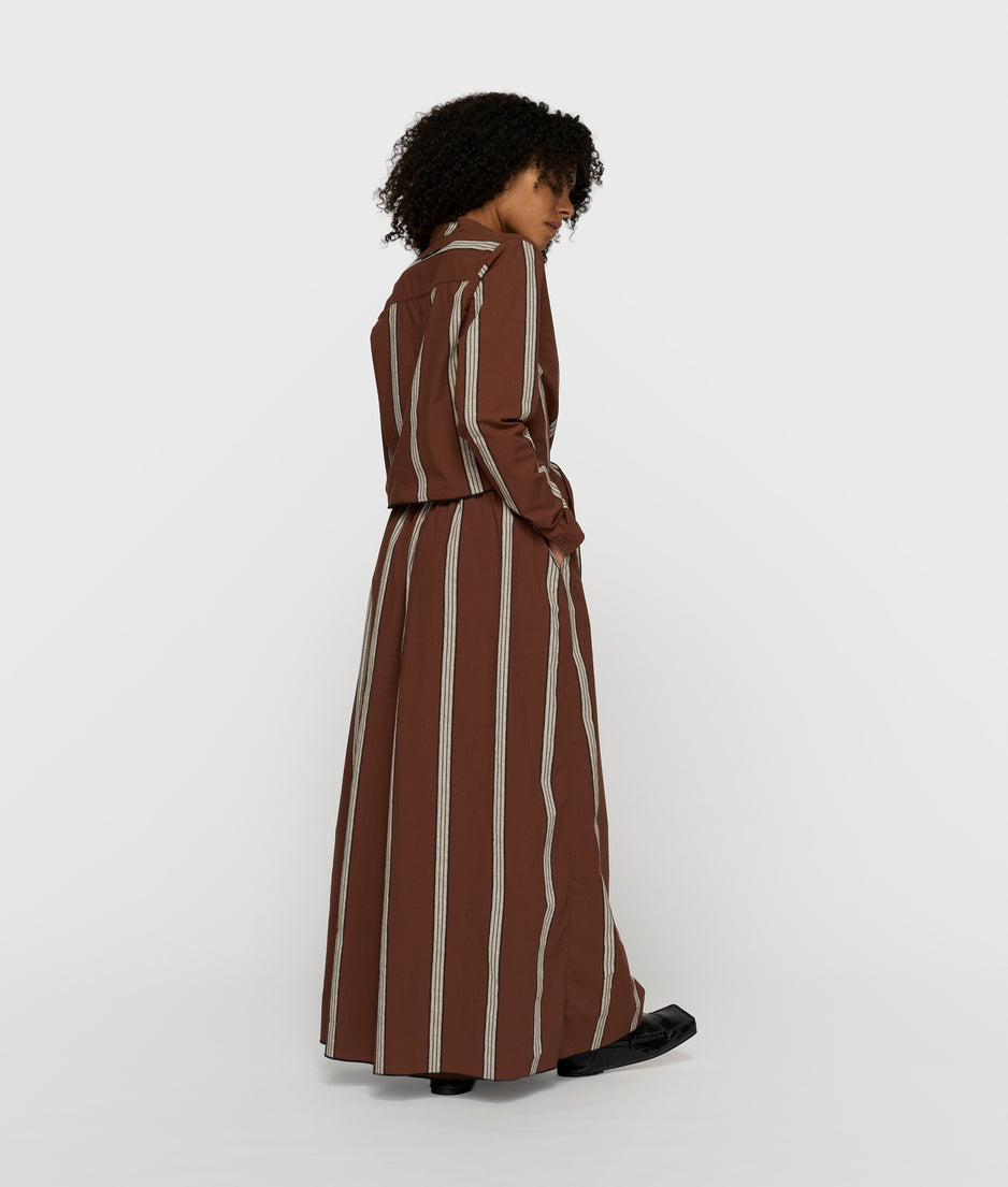 wide leg pants stripes | deep brown