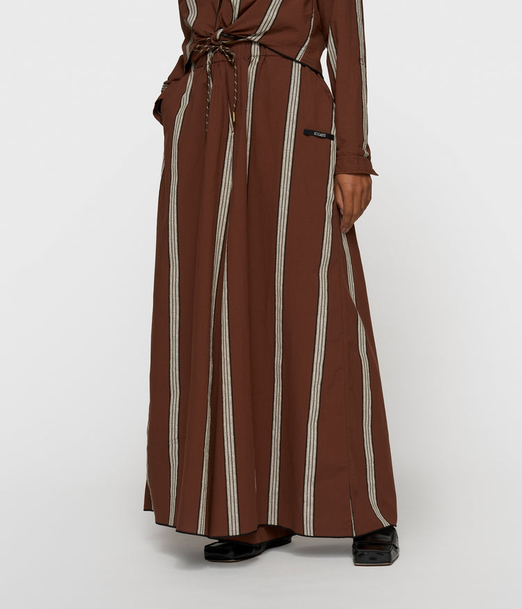 wide leg pants stripes | deep brown