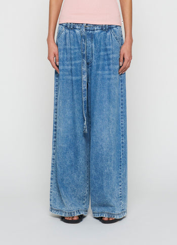 flowy denim pants | blue denim