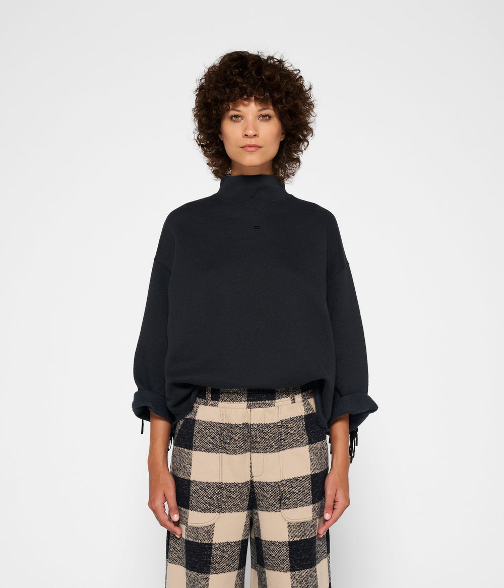 high neck sweater fringe | black