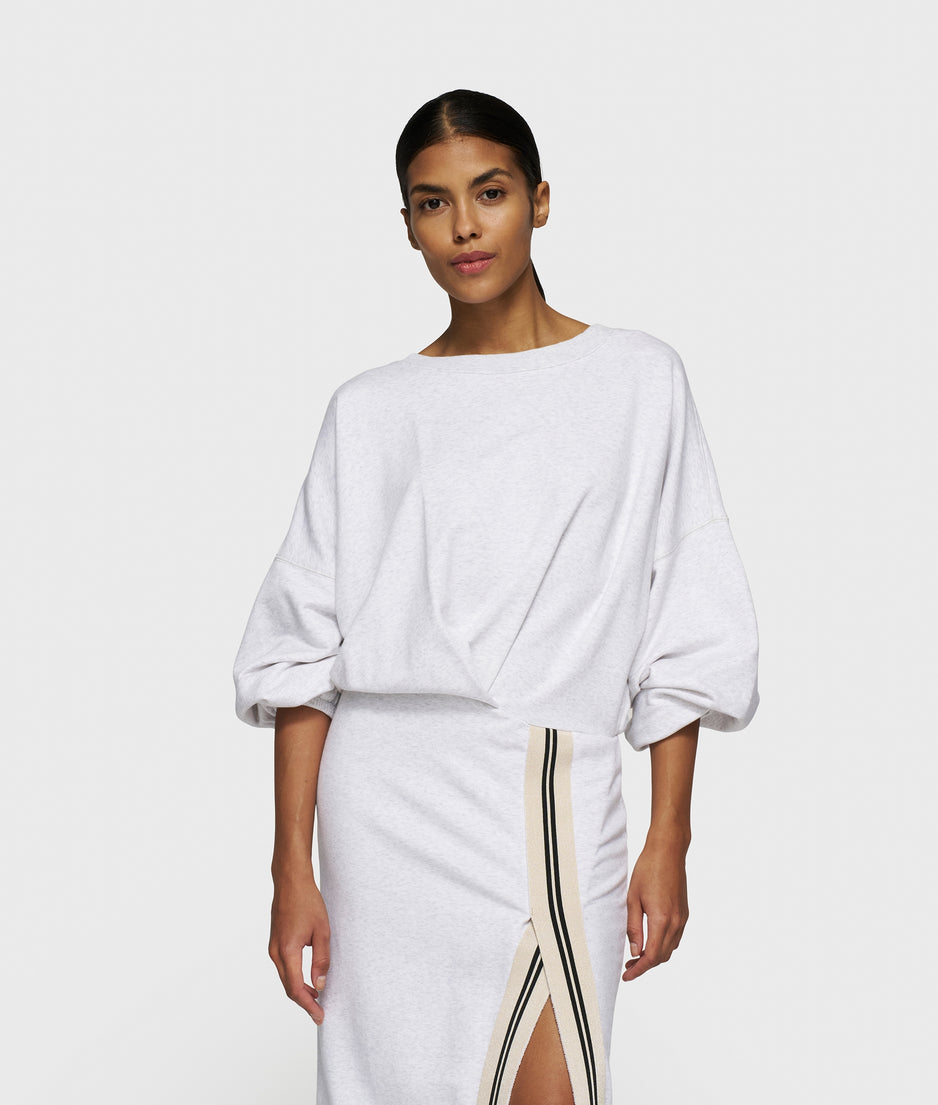long wrap dress gathering | white grey melee
