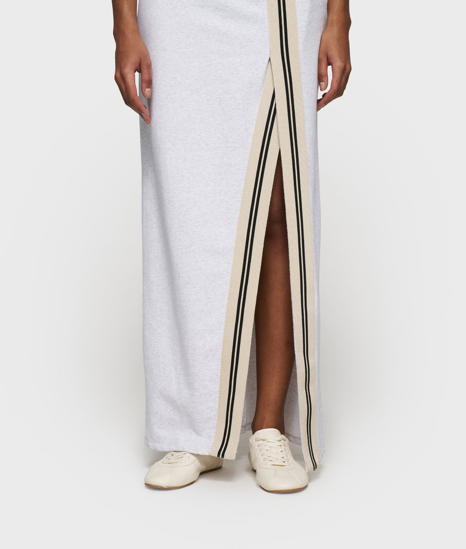 long wrap dress gathering | white grey melee