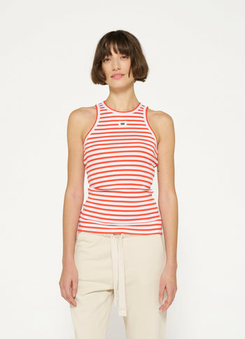 tank top rib stripes | white/poppy red