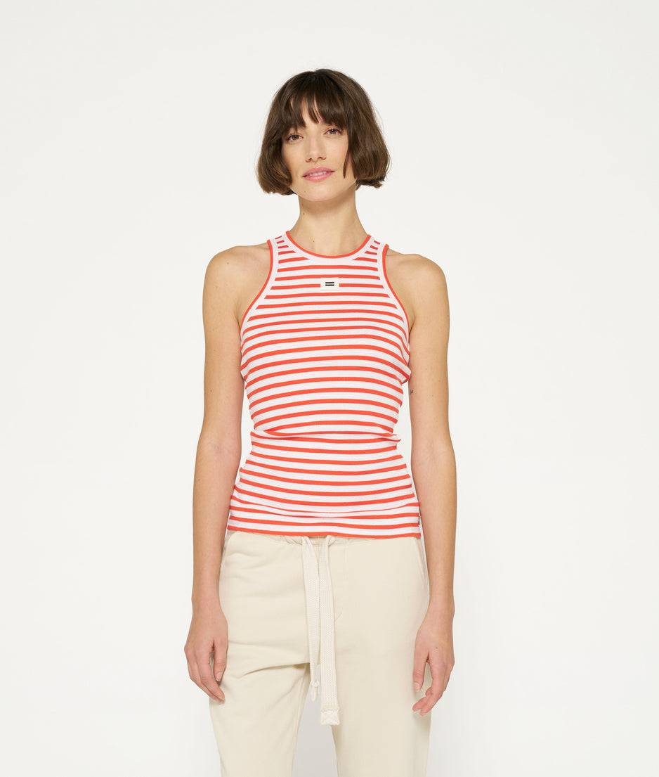 tank top rib stripes | white/poppy red