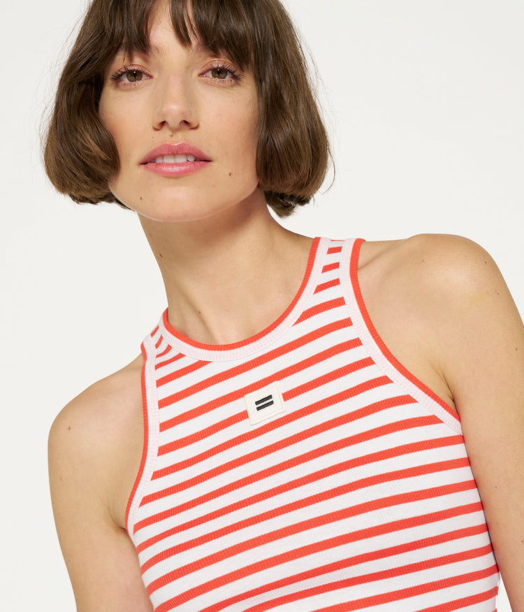 tank top rib stripes | white/poppy red