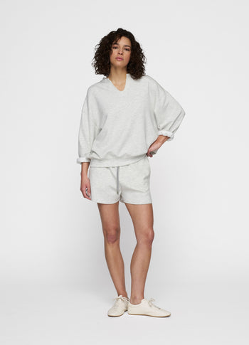 soft scuba v-neck sweater | white grey melee
