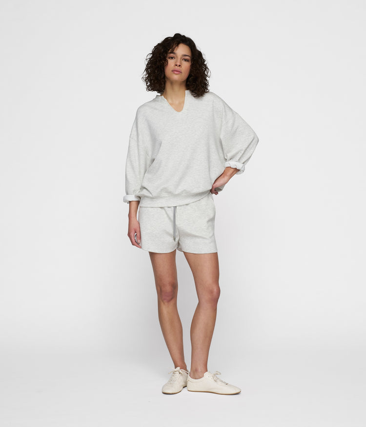 soft scuba v-neck sweater | white grey melee