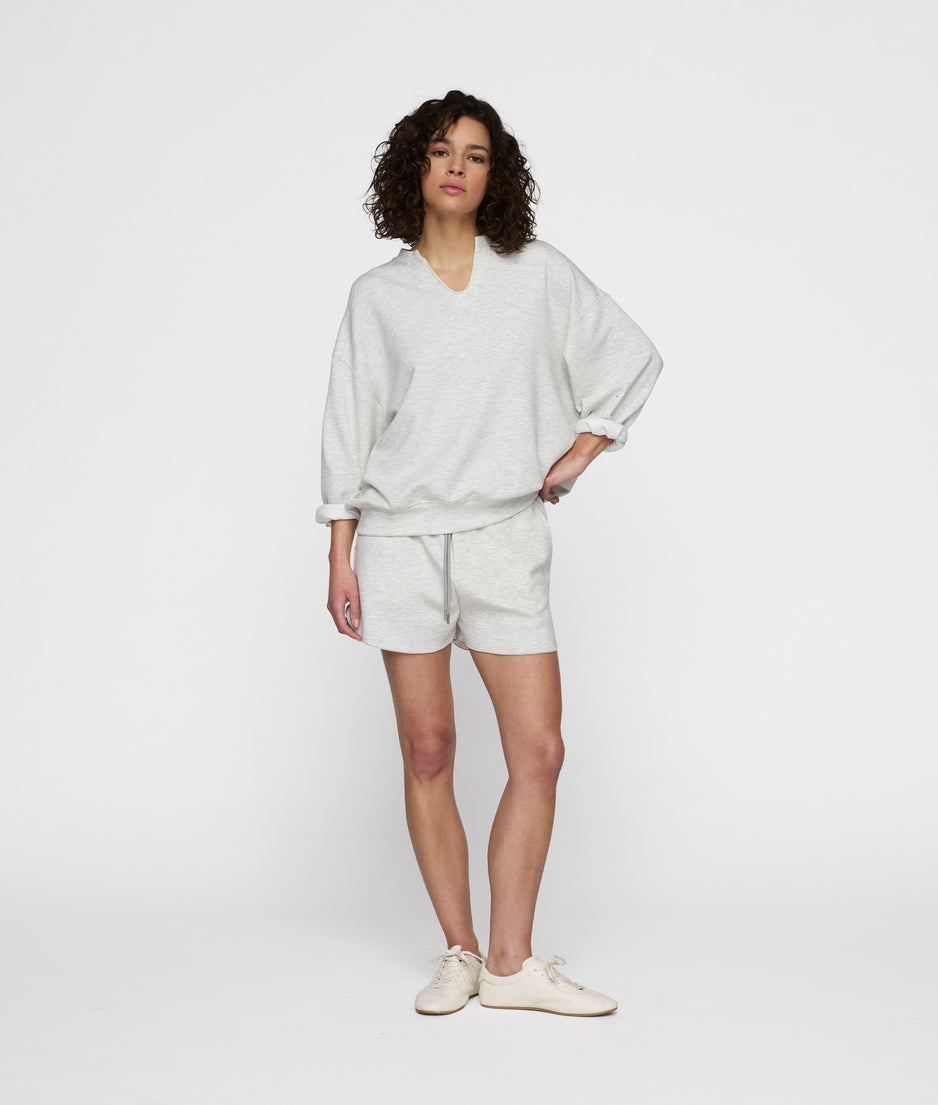 soft scuba v-neck sweater | white grey melee