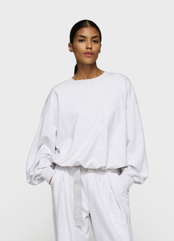 pleated sweater back stamp | white grey melee