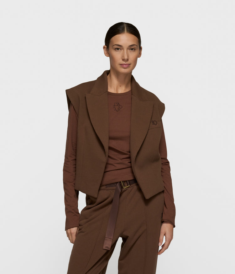 sleeveless blazer | dark truffle