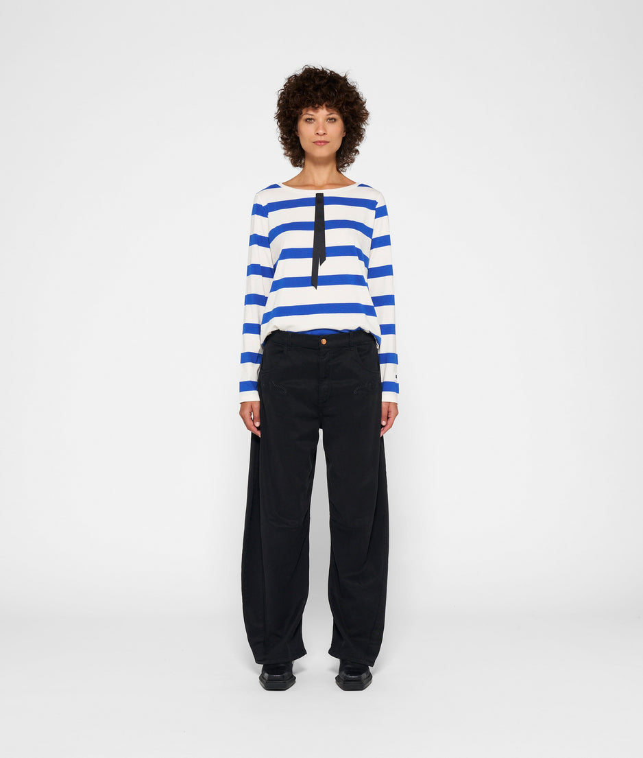 longsleeve tee bow stripe | ecru/electric blue