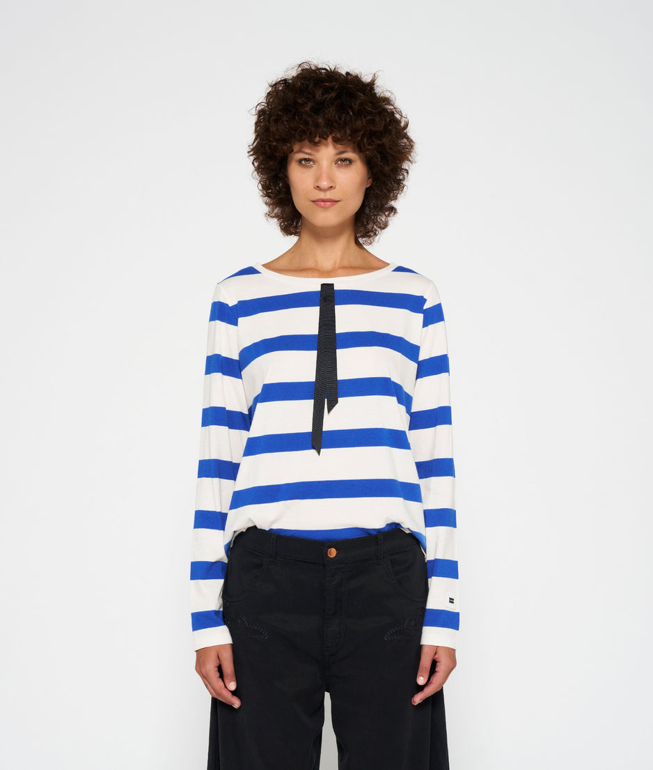 longsleeve tee bow stripe | ecru/electric blue