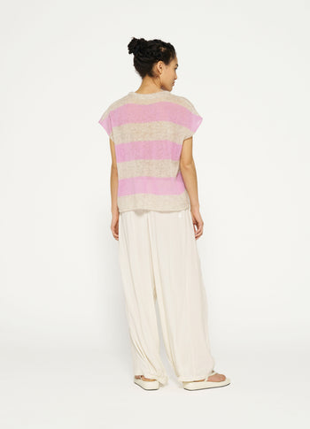 tee thin knit stripes | light safari/violet