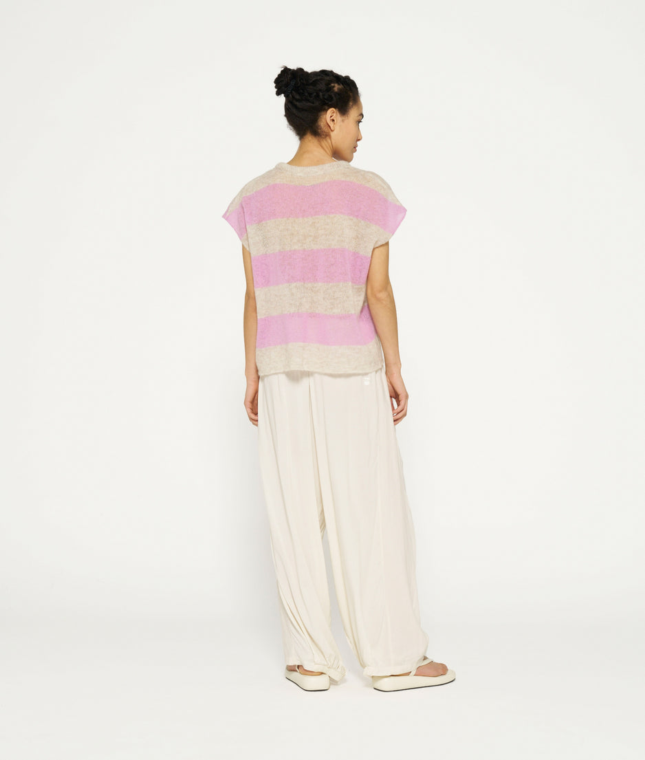 tee thin knit stripes | light safari/violet