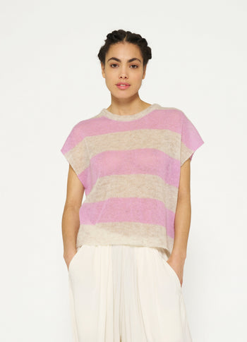 tee thin knit stripes | light safari/violet