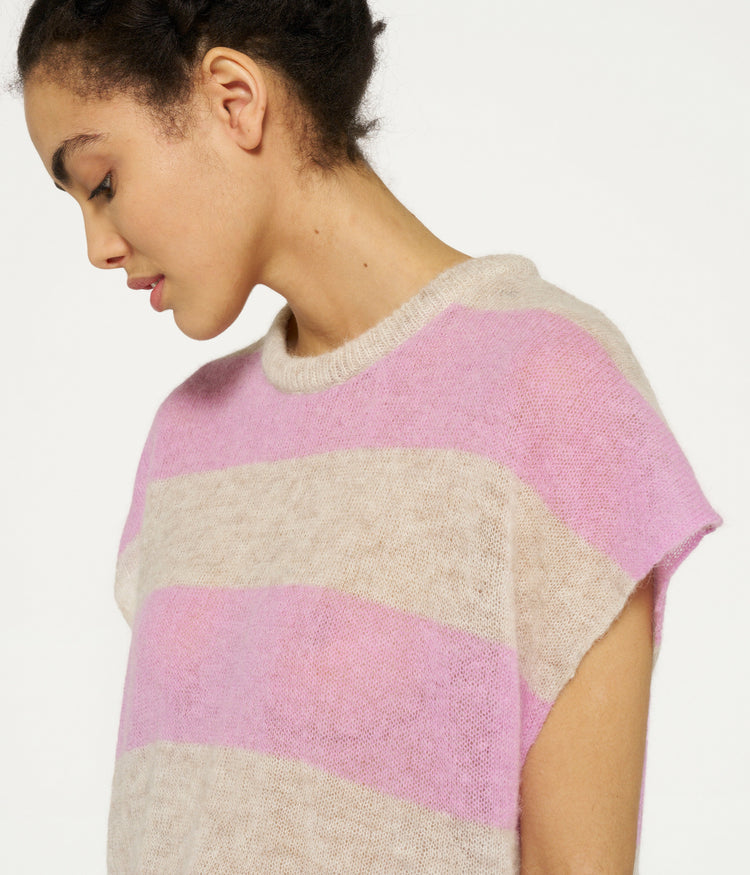 tee thin knit stripes | light safari/violet