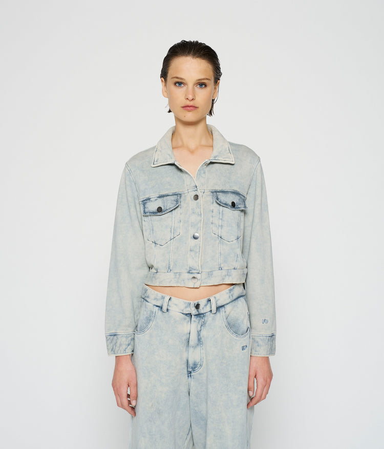 washed cropped jacket | blue denim